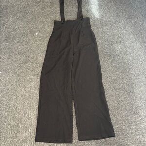 Elegant Black Wide Leg Suspender Pants with Pockets